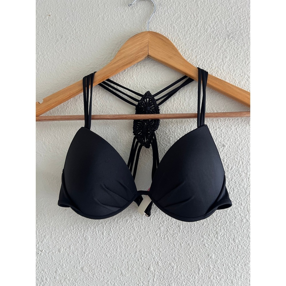 Victoria's Secret Black Crochet Straps Swimsuit Top 34B Boho Beach Resortwear